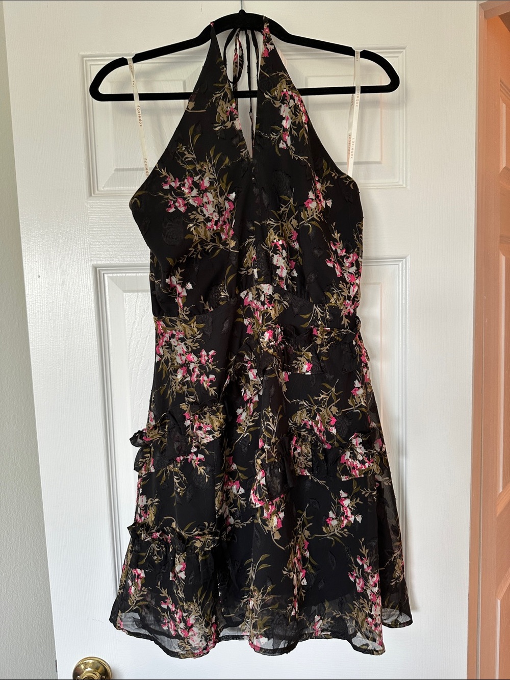 foxiedox Black Floral Halter Dress worn once